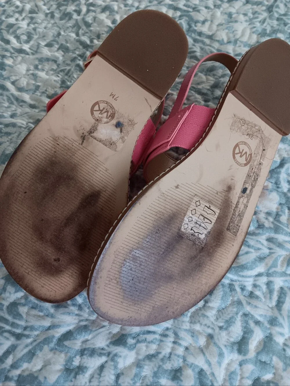 Michael Kors Pink Leather Toe-Post Slingbacks with Gold MK Emblem
